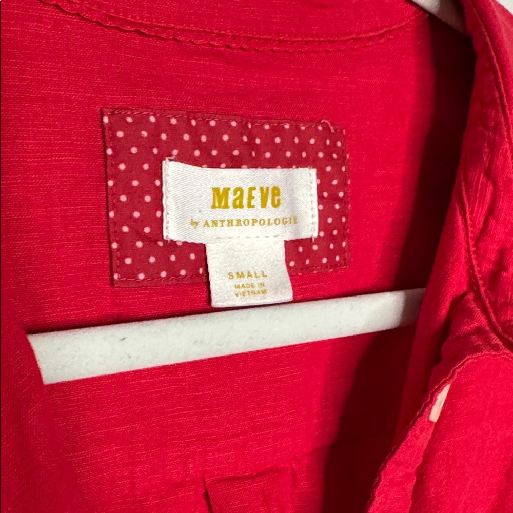 Anthropologie Red Button-Down Shirt - Picture 4 of 11